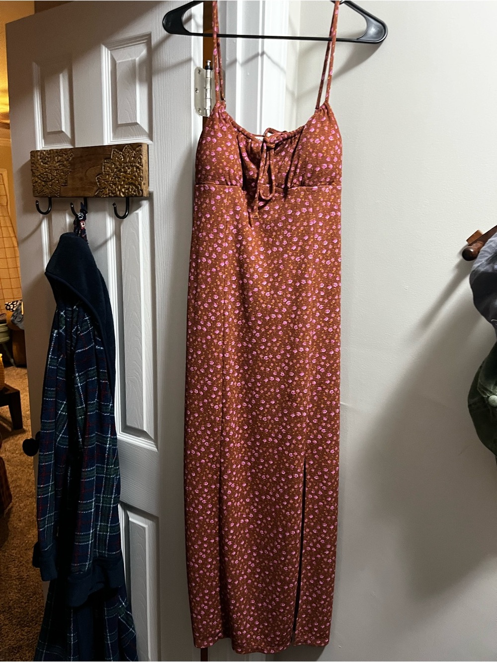 Women's Rust Floral Slip Dress with Tie Front